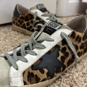 Golden Goose Leopard Sneakers with Gray Laces